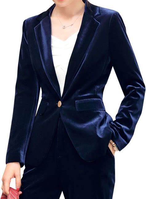 MUCOO Femme Blazer Velours Col Revers Slim Fit Un Bouton Veste De