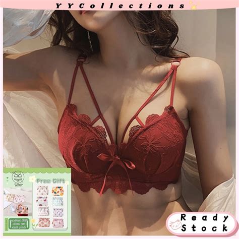 Ready Stock Women Wireless Bra Seamless Lace Push Up Bra Stretchable Sexy Lingerie Coli