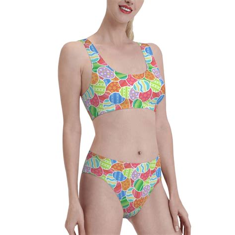 Noikeo Easter Eggs Pattern Bikini Set For Women Two Piece Swimsuits Low Rise Bathing Suits