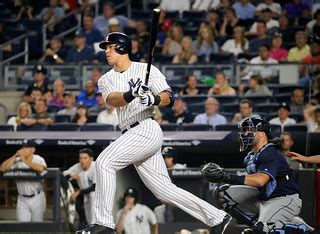 The Yankees' Aaron Judge singles during the first inning. | Flickr