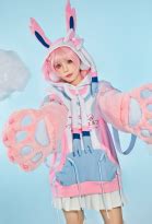 Sylveon Derivative Sexy Fluffy Hooded Bodysuit Halloween Deep V Kawaii One Piece Lingerie