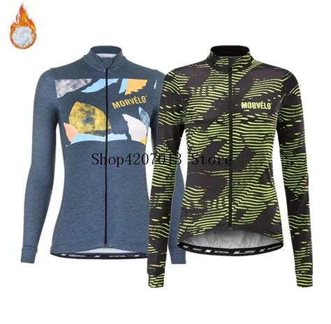 Morvelo Winter Thermal Fleece Cycling Jersey Long Sleeve Warm MTB Bike