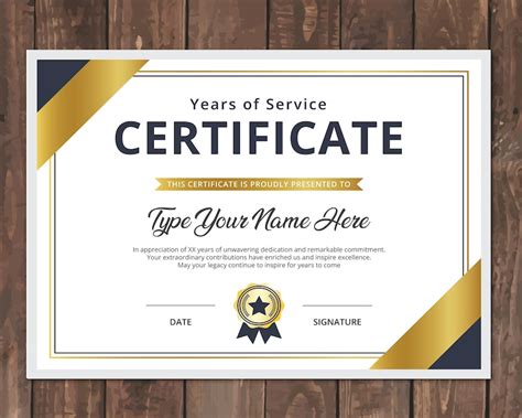 Editable Certificate Years Of Service Award Printable Years Of Service