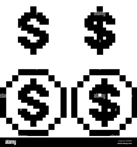 Pixel Art Coin Dollar Icon On White Background Pixel Dollar Symbol