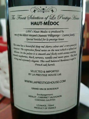 Ch Teau De Villegeorge La Prestige House Haut Medoc Vivino Us