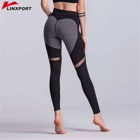 Heart Design Net Yarn Women Yoga Pants Mesh Patchwork Leggings Female