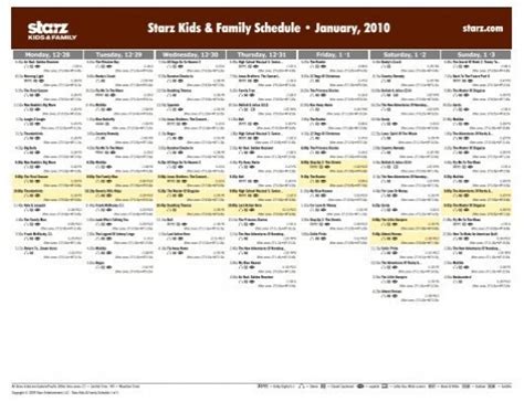 Starz Kids & Family Schedule - January, 2010