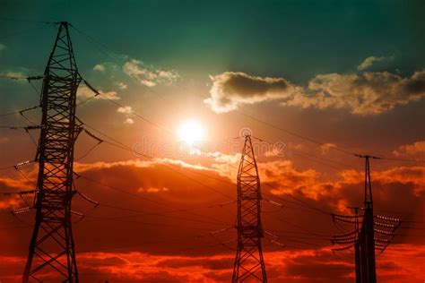 Time Lapse Of Electric High Voltage Pylon On The Background Of