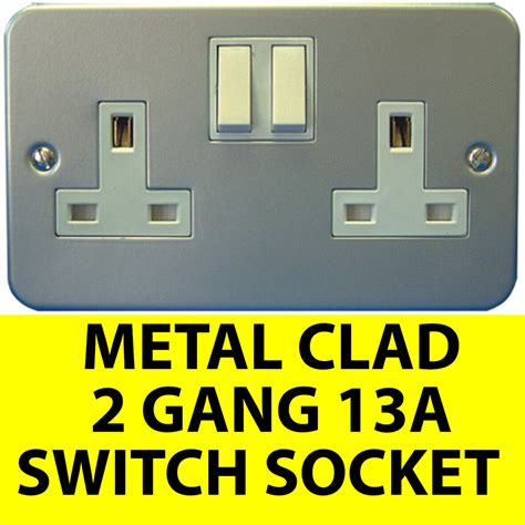 Metal Clad 13a 2 Gang Switched Socket With Back Box Ebay