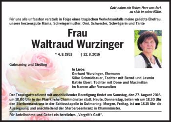 Traueranzeigen Von Waltraud Wurzinger Mittelbayerische Trauer