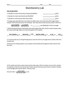 Stoichiometry Lab With Baking Soda Vinegar By Easychem Tpt