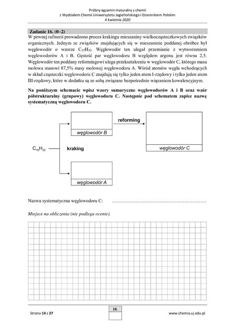 Próbna matura z chemii 2020 r z Wydziałem Chemii Uniwersytetu