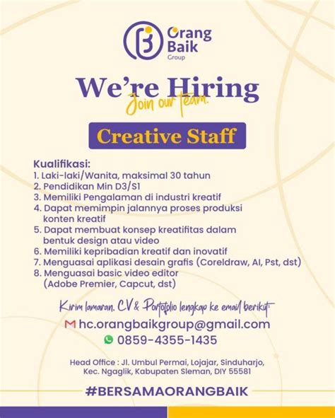 Lowongan Kerja Creative Staff Di Orang Baik Group LokerJogja ID