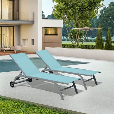 Clihome Outdoor Lounge Chairs with 5 Adjustable Position, Pool Lounge Chairs with Wheels ...