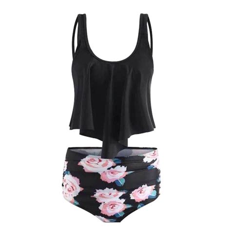 Spdoo Women S Tankini Swimsuit Ruffle Flounce Top High Waisted Bottom Bikini Set Tummy Control