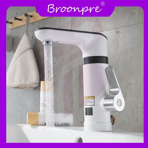 Broonpre White Electric Basin Water Heater Tap Instant Hot Water Faucet Heater Cold Hot Faucet