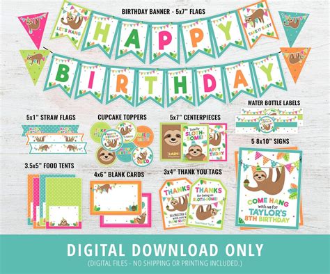 Sloth Birthday Decorations, Sloth Party Package, Sloth Theme, Sloth ...