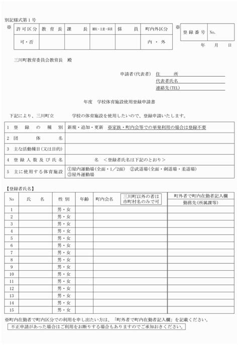 三川町公立学校体育施設の開放に関する実施規程