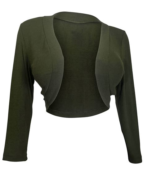 Plus Size 34 Sleeve Cropped Bolero Shrug Olive Green Evogues Apparel