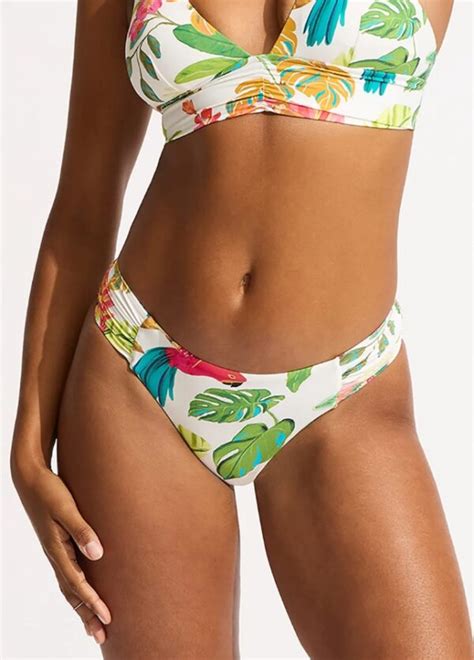 Seafolly Tropica Longline Tri Bikini With Ruched Side Retro Bottom