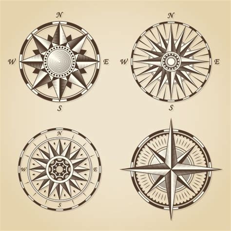 Set Of Vintage Antique Wind Rose Nautical Compass Vector Image