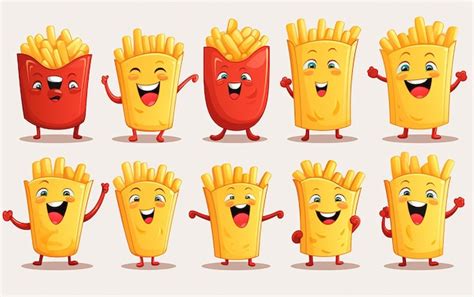 Premium Photo Cartoon French Fries Mascot Set