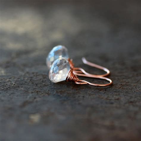 White Moonstone Earrings K Rose Gold Filled Wire June Etsy