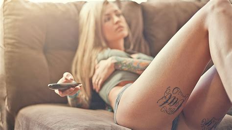 Wallpaper Women Blonde Long Hair Legs Photography Tattoo Person