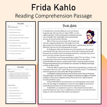 Frida Kahlo Biography Reading Comprehension Printable By Silly Sloth