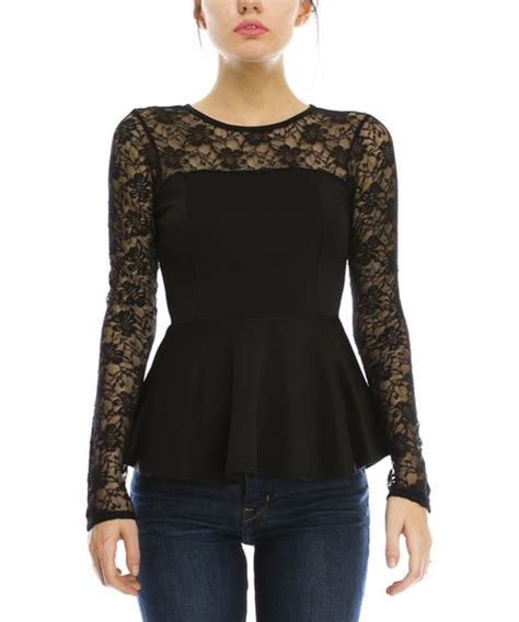 First Feeling Black Lace Peplum Top Zulily Peplum Lace Top Peplum