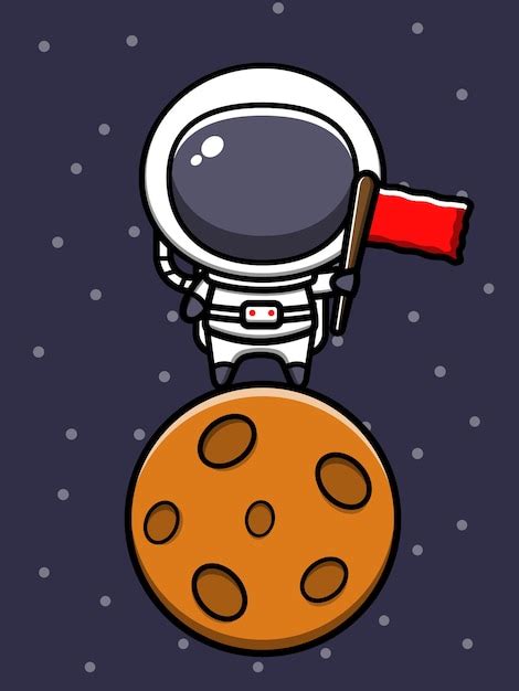 Lindo Astronauta De Pie En La Ilustración De Icono De Dibujos Animados De Planeta Vector Gratis