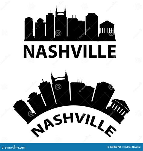 Nashville City Skyline Silhouette In Grayscale Cartoon Vector