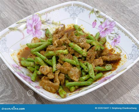 Spicy Stir Fried Mixed With Yard Long Beans Spicy Food Stock Image