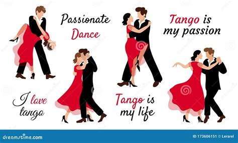 Cuatro Parejas En Diferentes Poses De Tango De Baile Hombre Y Mujer