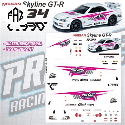 decal diecast hot wheels nissan skyline gtr  strippink nissan