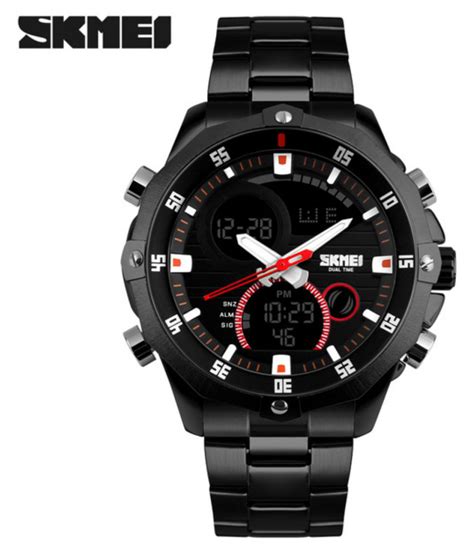 Skmei Black Stainless Steel Water Resistant Analog Digital Watch