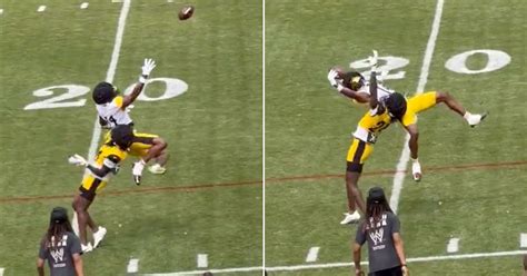 Steelers Wr George Pickens Makes Insane One Handed Leaping Catch Over