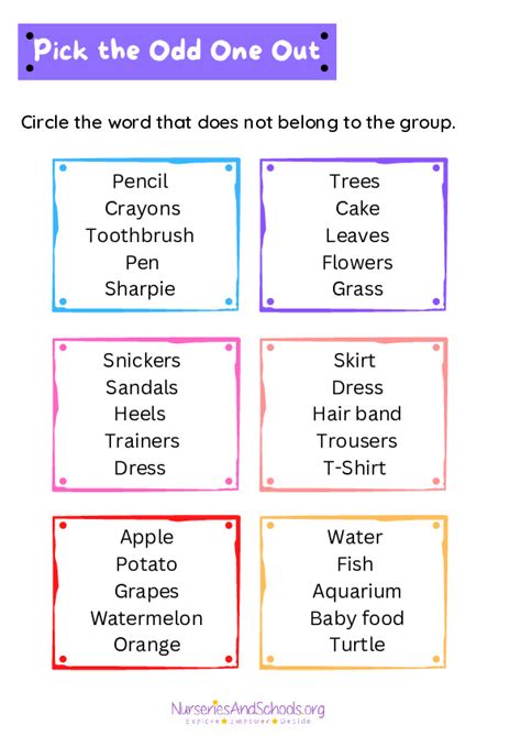 Pick The Odd One Out Free Worksheet UK