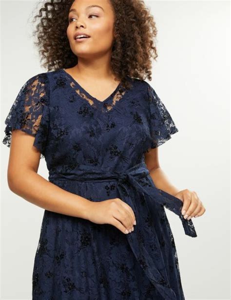 New Lane Bryant Plus Size Navy Floral Lace Flutter Sleeve Maxi Dress Sz