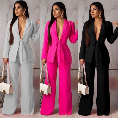 Office Formal Ladies Suits Two Piece Set Sexy Women Business Pants Suits Leisure Womens Suits