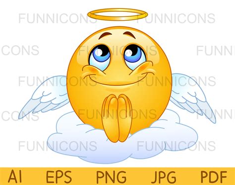 Angel Emoji Sitting On A Cloud With Halo Praying Gesture Etsy Uk