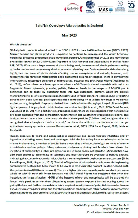 Microplastics In Seafood Fact Sheet Safefish