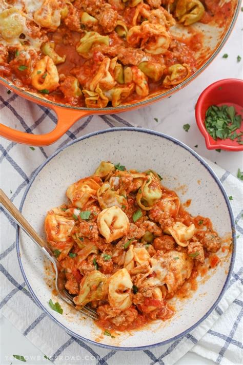 Cheesy One Pan Italian Sausage And Tortellini Skillet