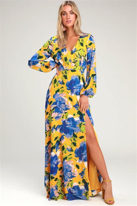 Carolita Yellow Floral Print Long Sleeve Maxi Dress Yellow Floral