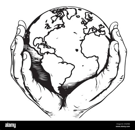 Earth In Hands In Retro Style Two Hands Hold The Globe Environment