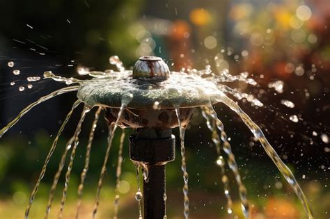 Primer Plano De Un Rociador Con Gotas De Agua Volando Por El Aire