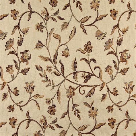 Beige Gold Brown And Ivory Floral Brocade Upholstery Fabric By The Yard