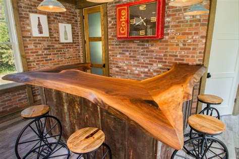 Man Cave Live Edge Bar And Barnboard Wallboarding Craftsman Home