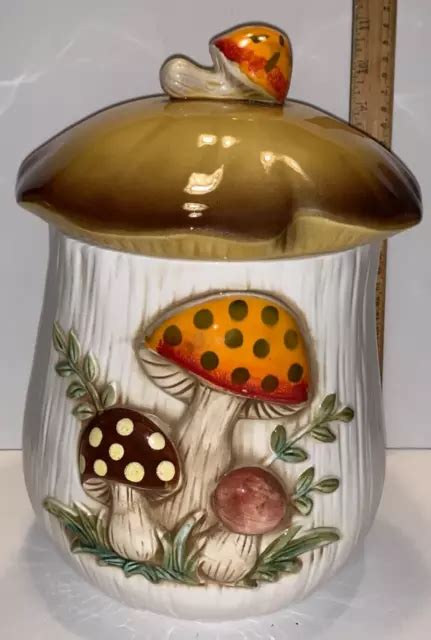 VINTAGE MERRY MUSHROOM Large Ceramic Canister Sears Roebuck Japan 11 H