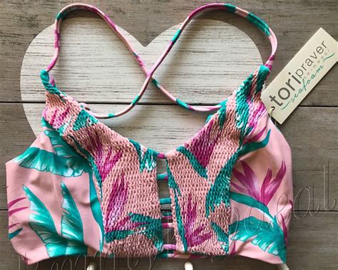 Womens Tori Praver Seafoam Smocked Pacific Bikini Swim Top Pink